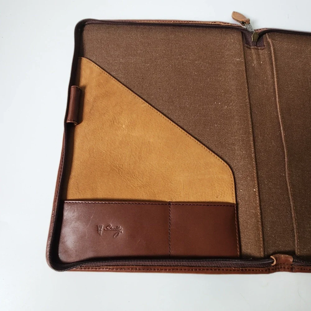 Scully Vintage Zip Around Italian Leather Padfolio Porfolio Brown Professional